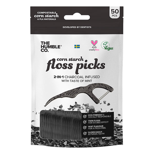 The Humble Co. 2-in-1 Charcoal Infused Floss Picks - Mint - 50ct
